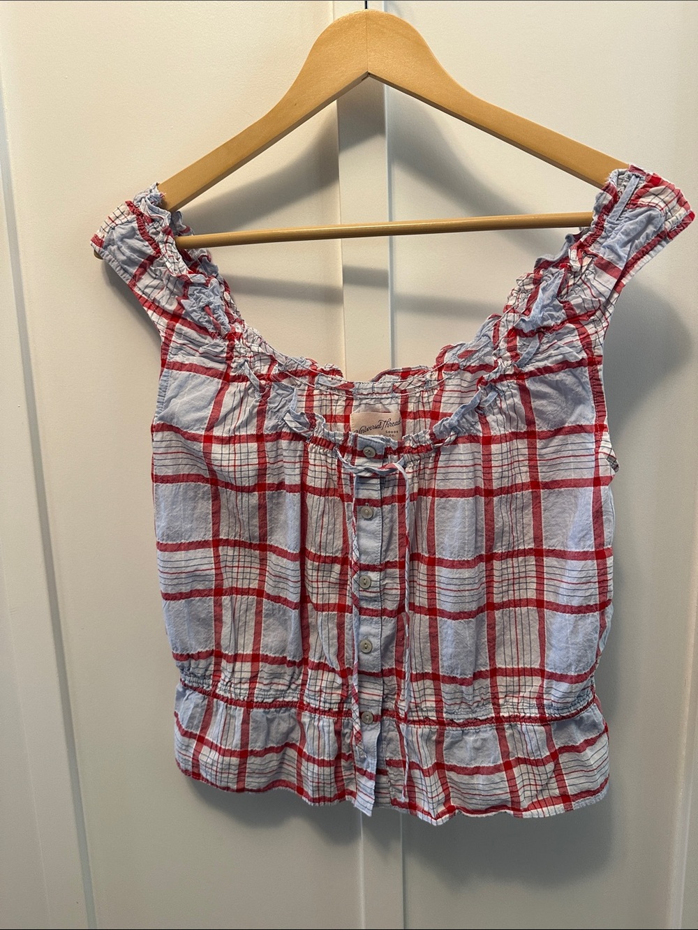 Universal Thread Red & White Plaid Ruffle Crop Top